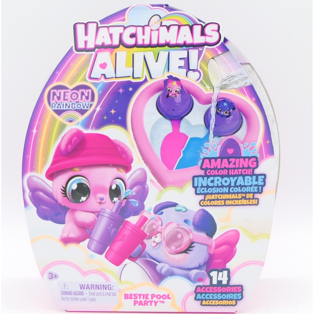 Hatchimals Alive! Neon Rainbow Bestie Pool Party (with 2 BFF's & 14 Accessories)